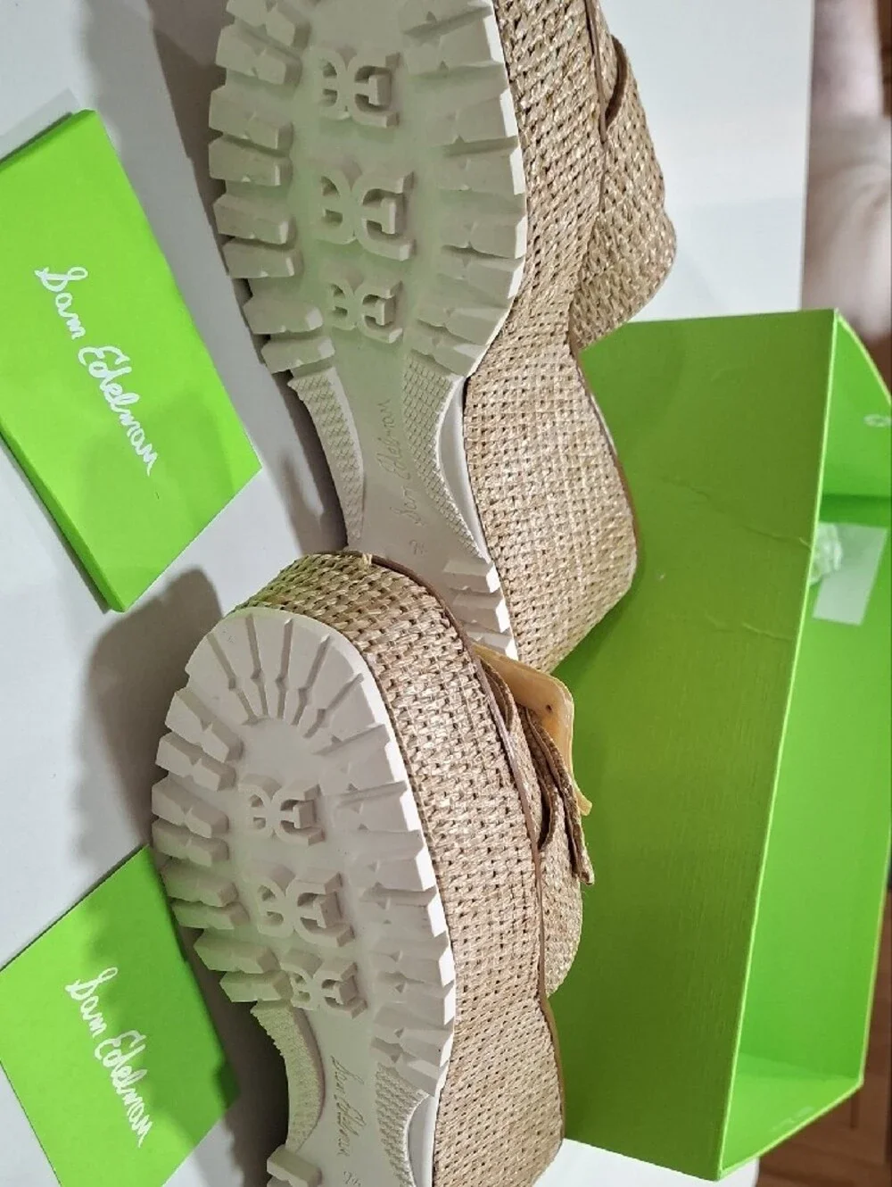 Sam Edelman Tan Woven Slide Mules with Marbled Buckle